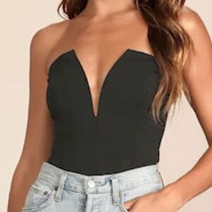 Lulus Babe Alert Black Notched Strapless Bodysuit - Size M